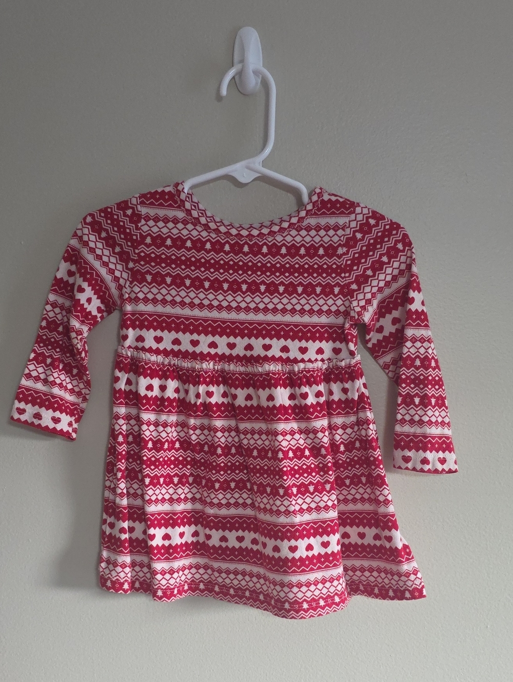 Girls Red & White Patterned Long-Sleeve Tunic